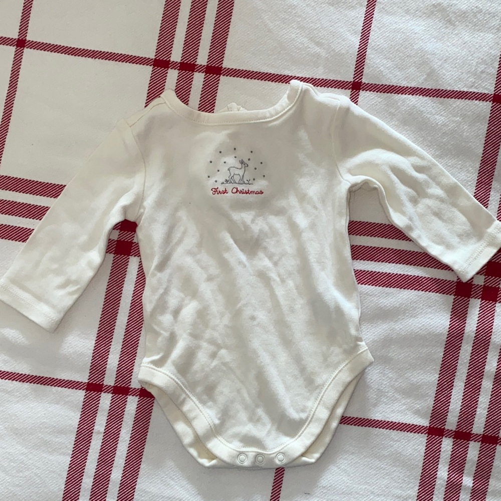 Janie and Jack Cream First Christmas Holiday Reindeer Bodysuit. Size 0-3 months